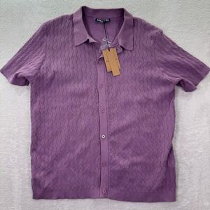 NEW Paul Jones Mens XL Knit Shirt Short Sleeve‎ Button Up Purple Casual Preppy